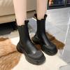 Fashion PU Leather Thick Sole Ankle Boots 2024 Women's Thick Heel Ankle Boots Women's Black Boots Women's Trendy Fashion