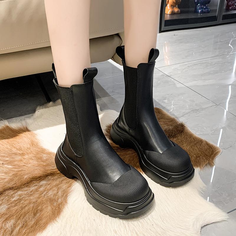Fashion PU Leather Thick Sole Ankle Boots 2024 Women's Thick Heel Ankle Boots Women's Black Boots Women's Trendy Fashion
