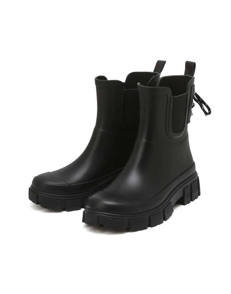 Jillstuart Acc [Free Shoelaces/Parts Included] Black Ribbon-Detailed Chelsea Mid-Length Rain Boots