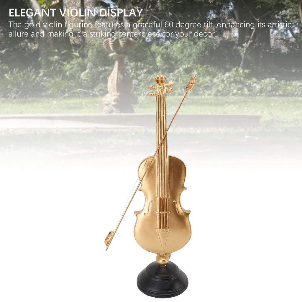 14.17 X 3.94 X 3.82in Violin Figurine Golden Violin Craft Music Art Decor for Home Office Desk Shelf
