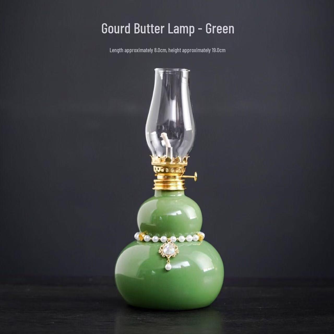 Chinese Ceramic Gourd Oil Lamp: Windproof Aromatherapy Lamp with Retro Wabi-Sabi Style for Tea Rooms