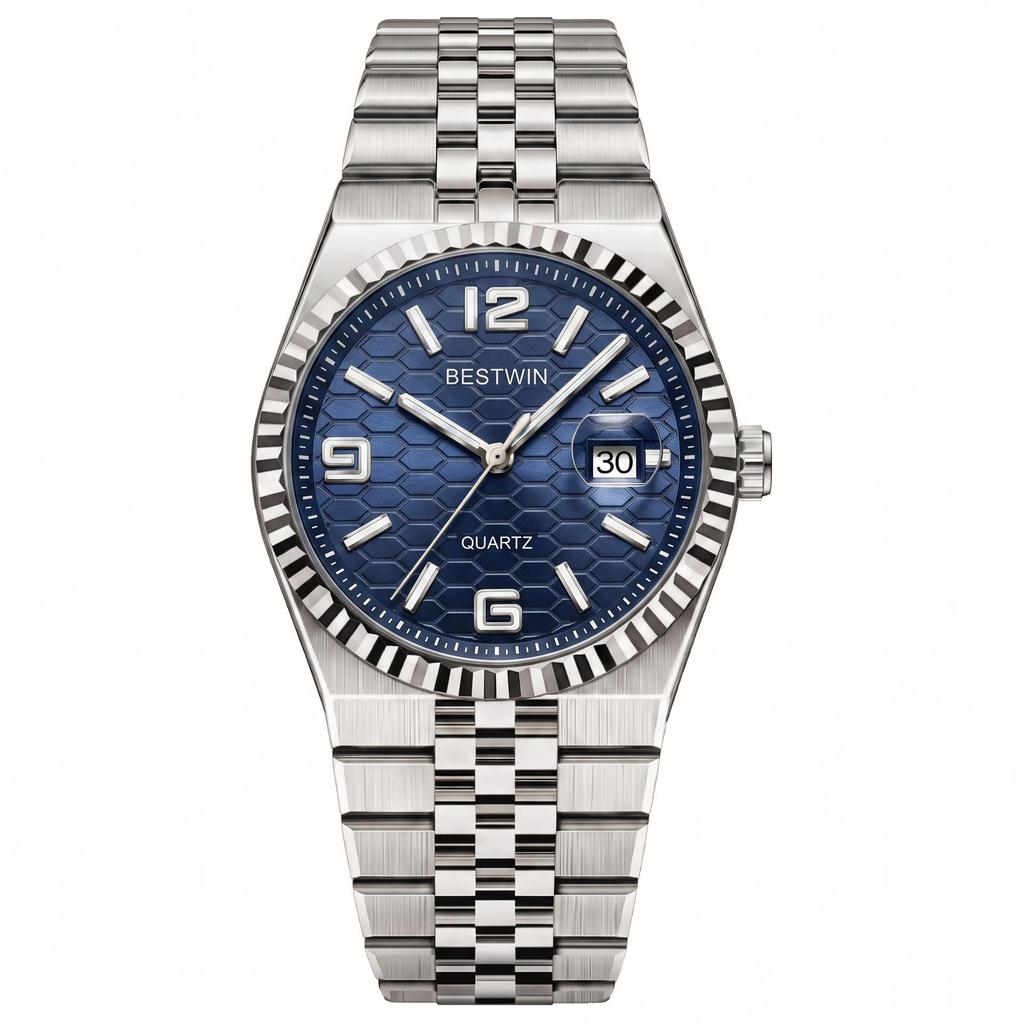 BestWin Brand Luxury Watch Waterproof Full Stainless Steel Luminous Date Week Quartz Fashion Watches For Business Men Watches