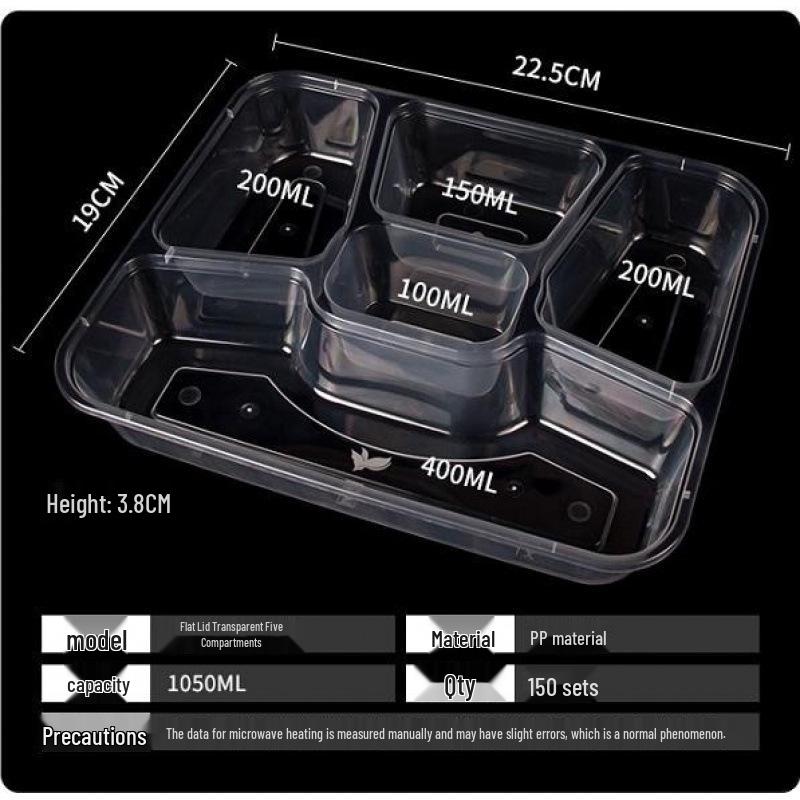 Custom Multi-Compartment Disposable Food Containers - 4, 5, or More Compartments - Takeaway Bento Fast Food Boxes, Rectangular Lunch Boxes