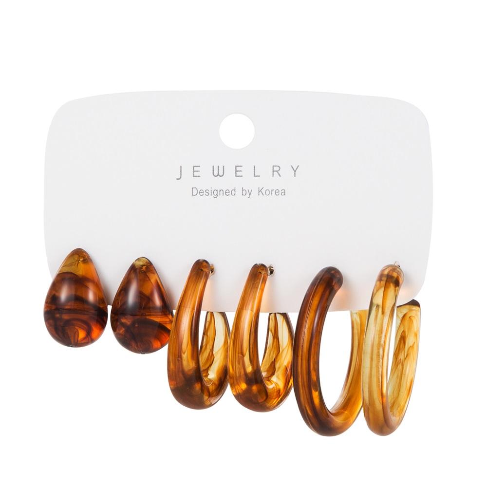 Retro Temperament Resin Earrings Pure Color Simple Earrings 6-piece Set of Geometric Gentle Simple Earrings