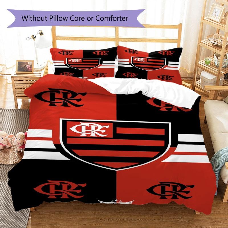 Flamengo Club Crest Red Black Stripe Print 3 Pieces Duvet Cover Set Brazil Soccer Fan Bedding Bedroom Home Decor Without Pillow Core Comforter