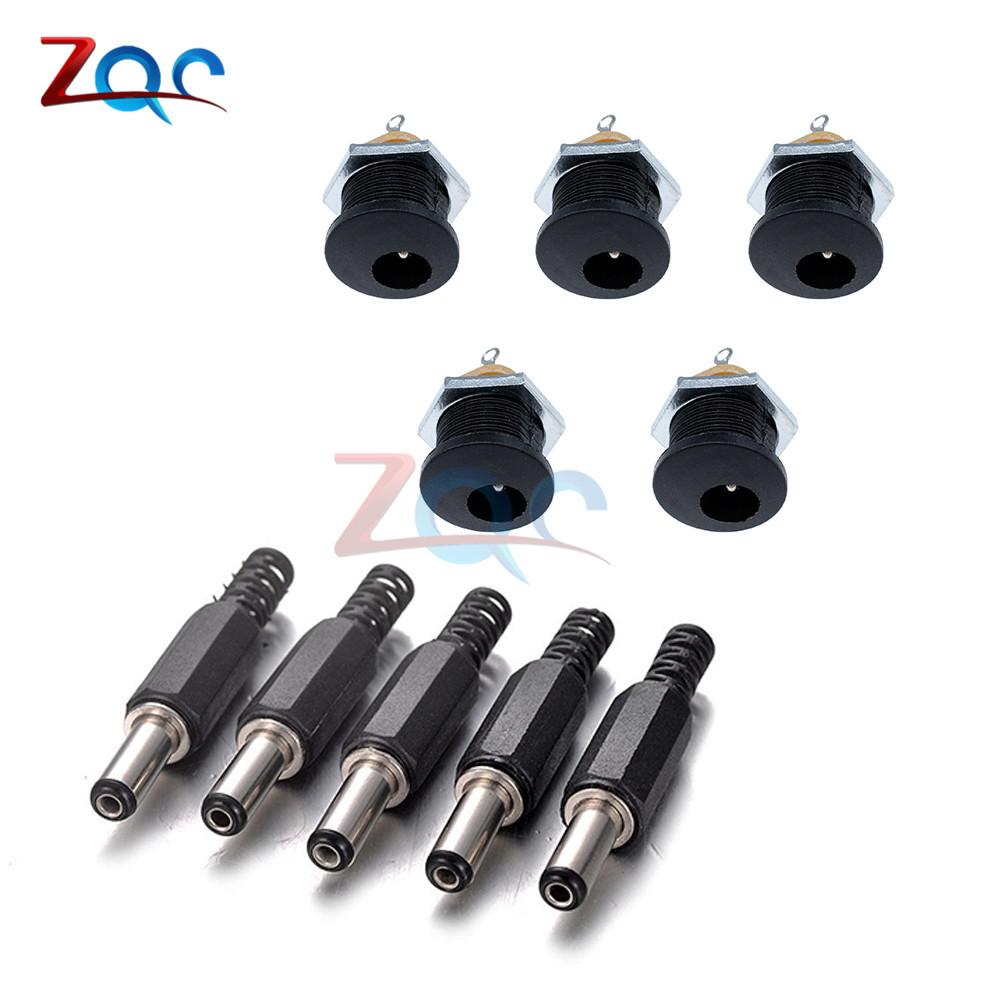 10PCS DC Power Connector Pin 2.1x5.5mm Female Plug Jack + Male Plug Jack Socket Adapter