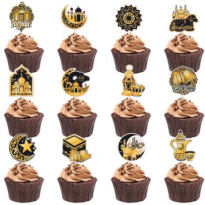 12/36Pcs Eid Mubarak Cupcake Topper Moon Star Mosque Cake Dessert DIY Decoration Islamic Muslim Party Baking Tool Ramadan 2025