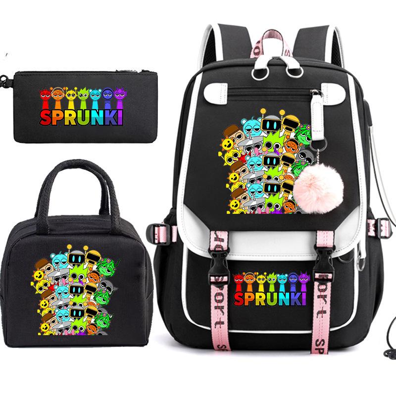 Large Capacity Schoolbag with Shoulder Strap; Student Three-piece Pencil Case Set