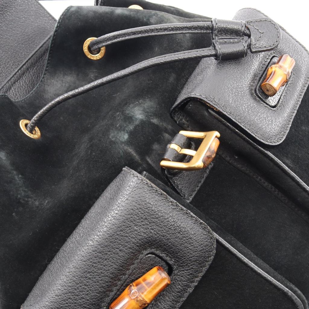 Used GUCCI Bamboo Rucksack Backpack 033.2058.0016 Suede Leather Black Used Women