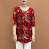 Summer Ice Silk Floral Blouse for Women Loose Round-neck Short-sleeve Pullover Printed Blouse