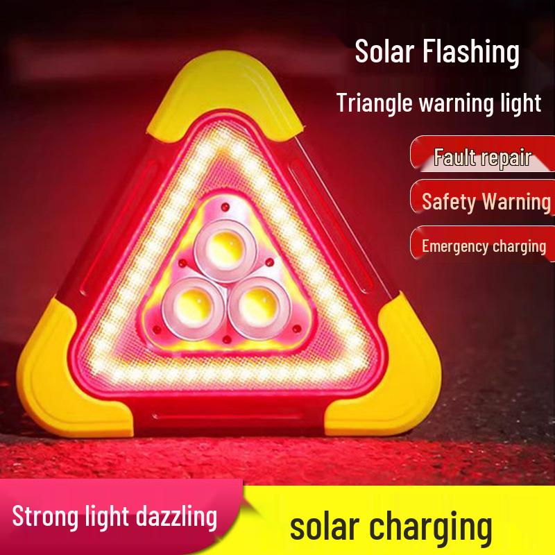 Solar-Powered Triangle Emergency Warning Light for Vehicles