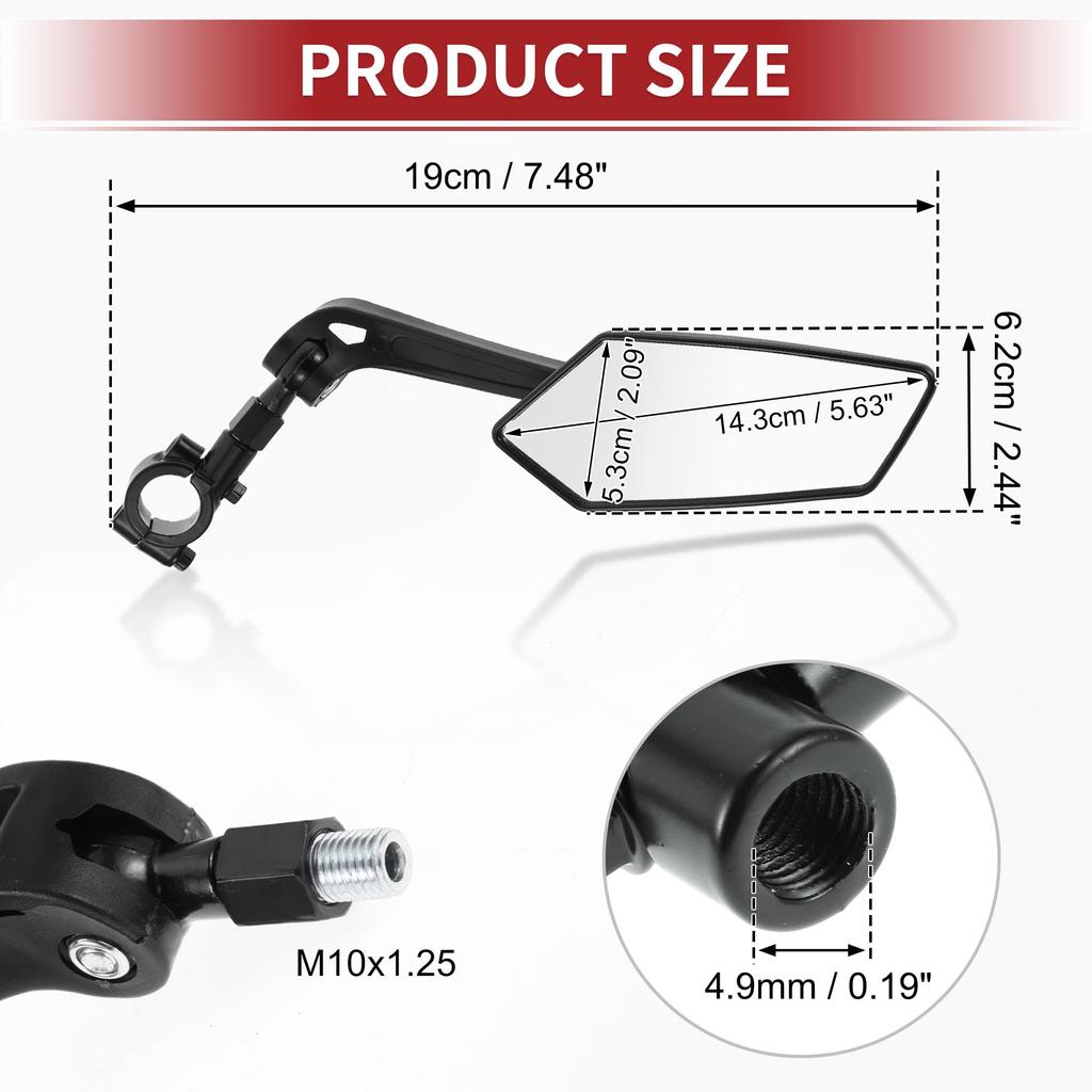 ACROPIX M10 Oglinzi Retrovizoare Motocicletă Montaj Oglindă Laterală Montaj Capăt Bar Reglabil Plastic Negru Formă Prismatică