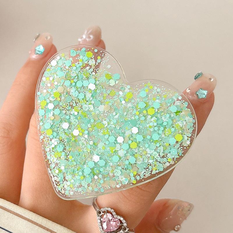 Creative Color Love Sequins Mobile Phone Airbag Bracket Wind Flash Powder Watching Drama Desktop Bracket Retractable Niche