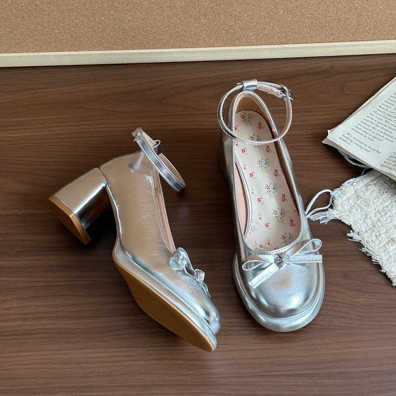 Single shoes high heels bow lace single shoes women's summer sweet platform leather shoes Lolita thick heel Mary Jane shoes
