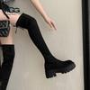 Damen Europäischer & Amerikanischer Stil Dicksohlige Schlankmachende Overknee Langstiefel