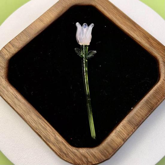 Handmade Glass Flower Decoration with Stem Hand-Blown Mini Floral Plants Figurine Home Living Room Office Table Flower Vase Ornament