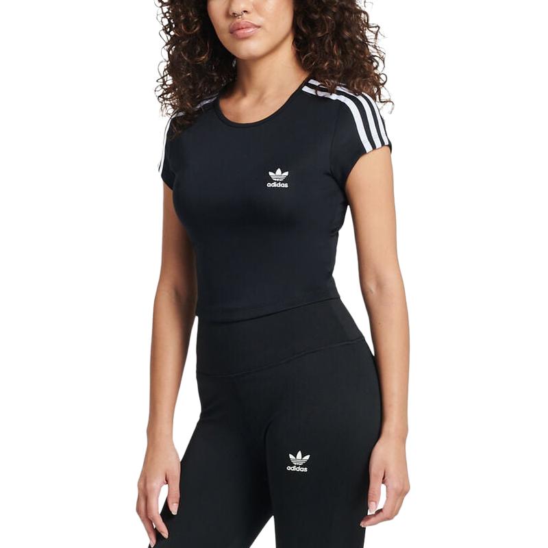 adidas Originals Crop Tops Women's Black Crew Neck Moderate HM4710