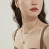 Niche design plating, snake bone double-layer gemstone pendant, retro Hong Kong style cold wind long necklace