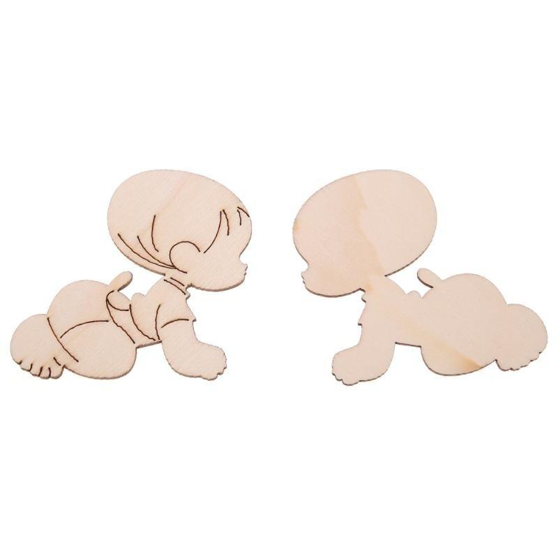 20Pcs Laser Cutting Cute Baby Shape Cards Wooden Chips Craft DIY Wedding Decoration Baby Shower Supp