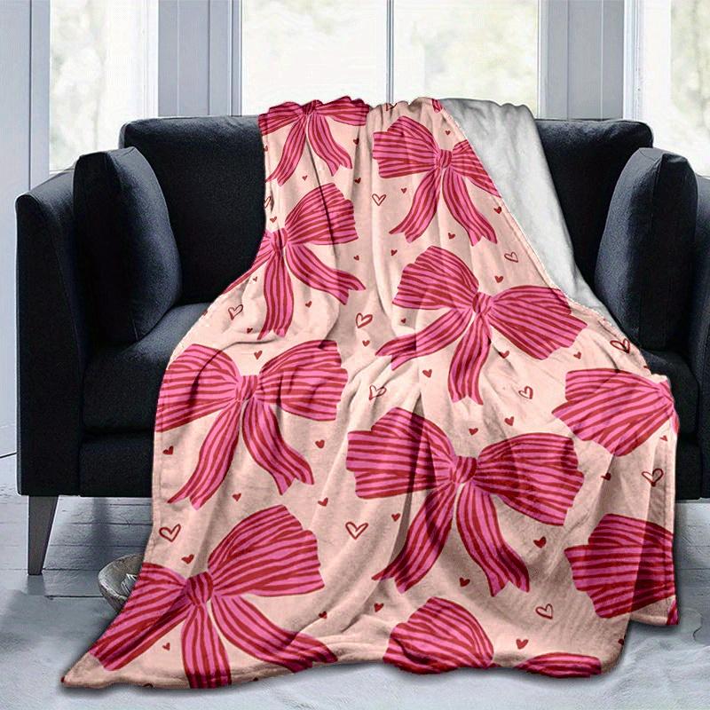 1pc Bow Printing Lightweight Flannel Blanket, Comfortable and Warm Blanket, for Camping Sofa Bed and Couch Office, Gift