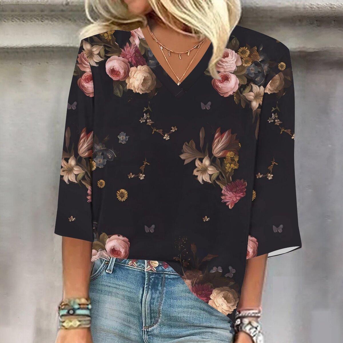 

2023 Весенне-осенний новый модный топ с рукавом 3/4 и принтом