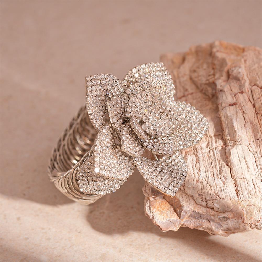 Zinc Zinc Alloy Flower Armband Arm Chain Bling Flower Upper Arm Bangle Rhinestone Arm Cuff Bracelets  Party