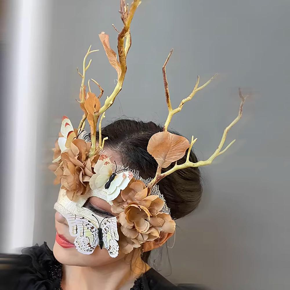 Maskenballmaske für Damen Venezianische Masken Weihnachten Damen Blumen Halbgesichtsmasken Augenmaske Cosplay Spitze Blumenastmaske