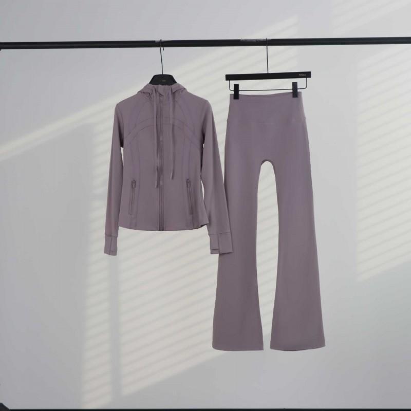 LU Womens Hooded Jacket Flared Pants Set Define Slim Fit Yoga Activewear
