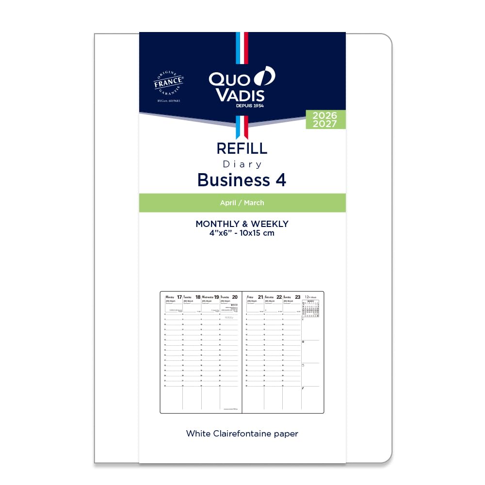 

Quo Vadis Planner [Starting April 2026] Diary Business 4/Refill (Weekly Vertical, A6 Slim Size 10x15cm) QUOVADIS qv663rech-pe
