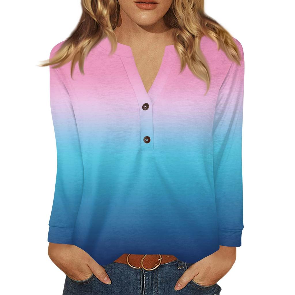 Women's T Shirt Print Button Long Sleeve Daily Weekend Fashion Basic V- Neck Regular Top