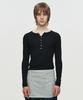 Hoite Rib Sheer Henley Neck T-Shirt (Black)