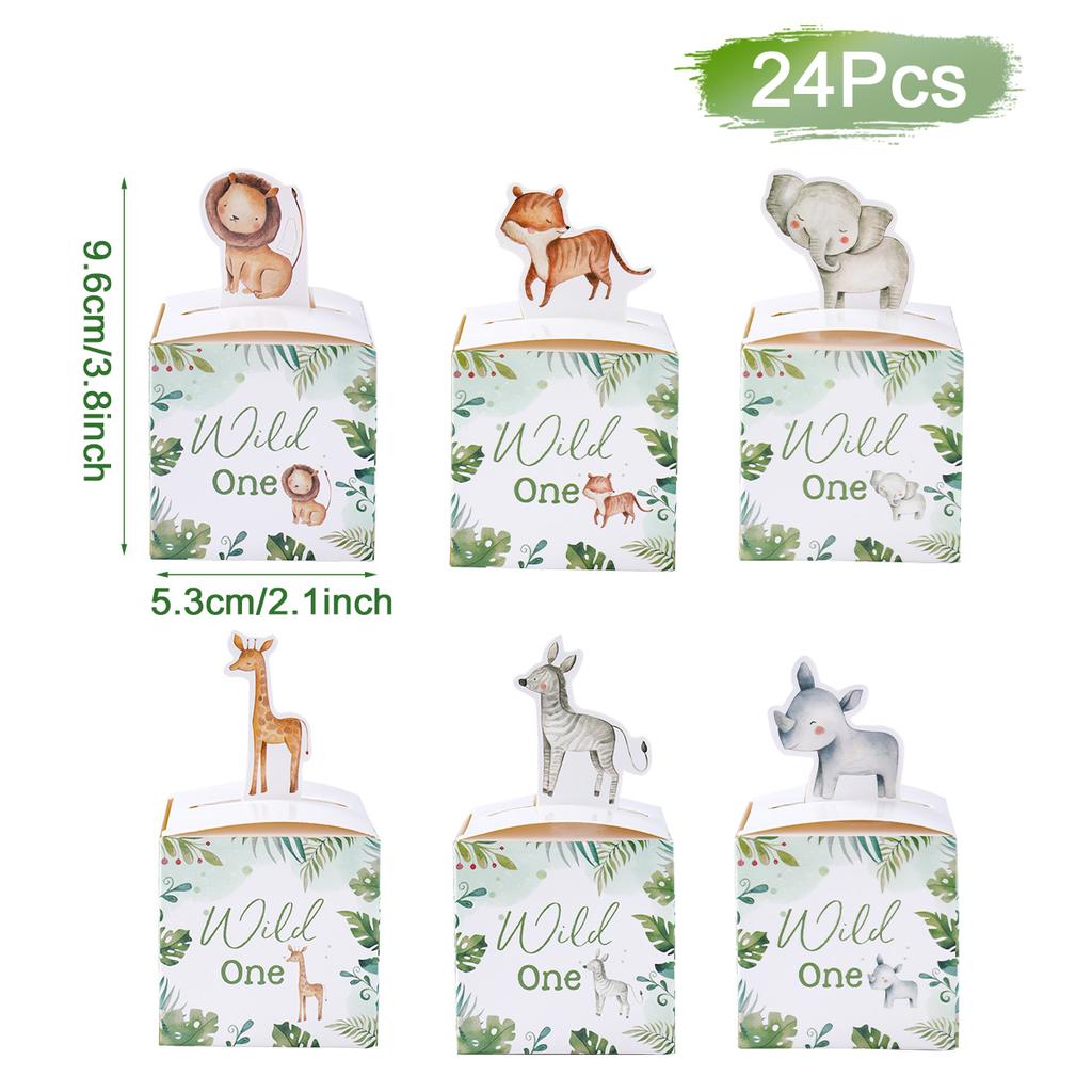 Bonboniéry s džunglovými zvířátky Safari Dekorace na narozeninovou oslavu Dětská dárková balicí krabička Wild One Potřeby na Baby Shower Krabička Taška