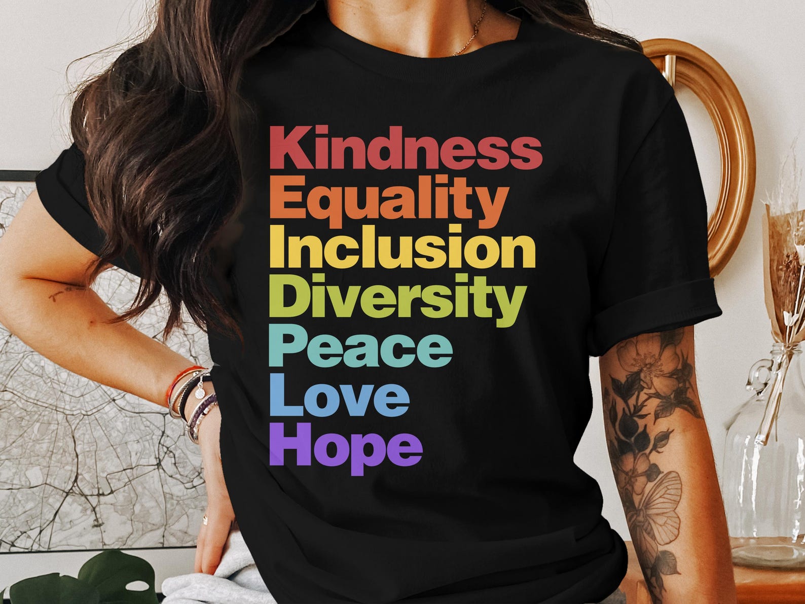 Kindness Equality Inclusion Diversity Peace Love Hope T-Shirt, Positive Message Shirt, Inspirational Tee, Motivational Clothing 2XL