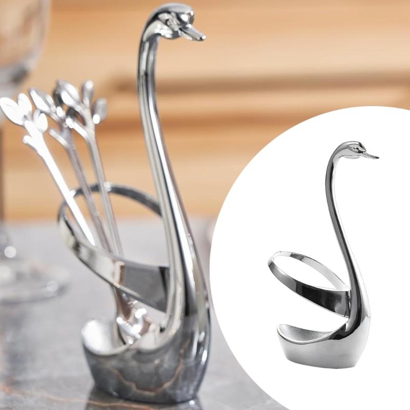 Porta Stoviglie a Forma di Cigno Acciaio Inossidabile Porta Posate (Cucchiaio e Forchetta) Organizzatore per Tavola da Pranzo Porta Posate