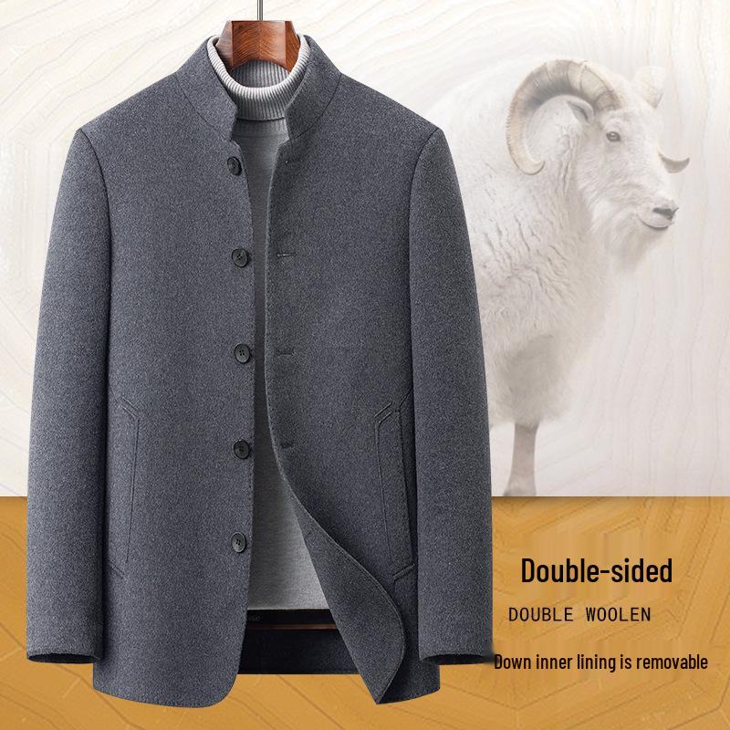 

Men s Wool Coat with Removable Duck Down Liner - 2025 Winter Business Casual Stand Collar XL темно-сірий