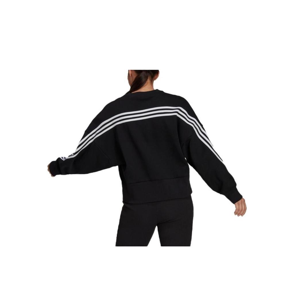 Adidas Originals Trefoil Solid Striped Crew Neck Pullover Sweatshirt Women Tops Black H67036