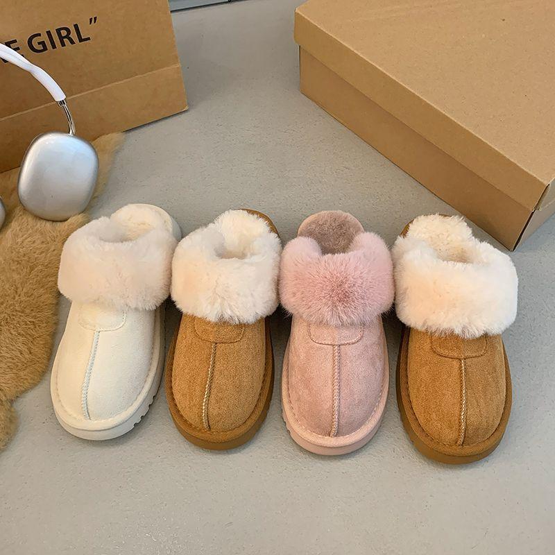 Korean version of pink snow boots, half-towed women's outer wear 2025 winter new Mao Mao shoes, piled and thickened warm cotton shoes
