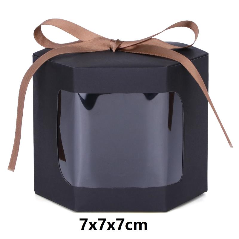 10 Pezzi Scatole per Torta Sacchetti di Carta Confezionamento Scatole Esagonali per Caramelle con Finestra Trasparente in PVC Scatola Regalo di Compleanno Confezioni per Dolci
