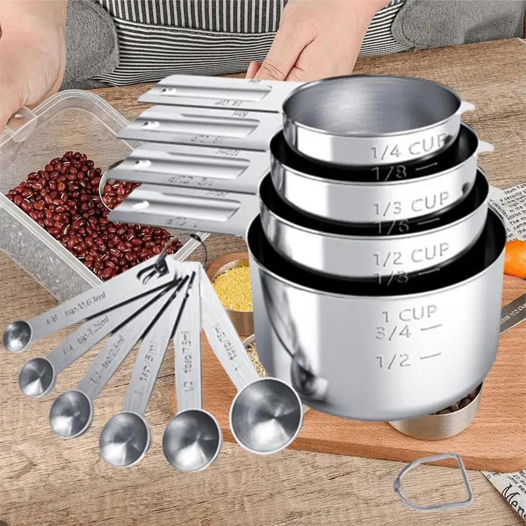 Measuring Cups Stainless Steel With Spoons Steel Accurate Stackable Kitchen Gadgets Dry & Liquid Ingredient Measuring Cups Set