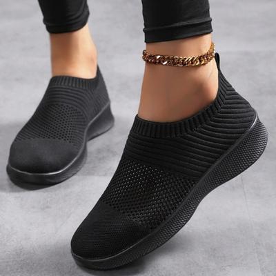 Women Light Casual Sports Shoes Slip-on Loafers Comfortable Flats Breathable Mesh Jogging Walking Shoes Knitted Footwear