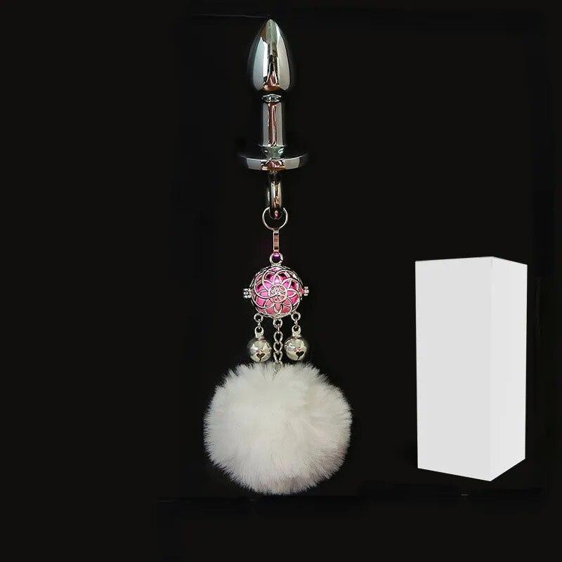 Анальная пробка 3,4 см, светящаяся со светом и колокольчиком, милые мягкие секс-игрушки с кроличьим хвостом, дразнящие Warm light