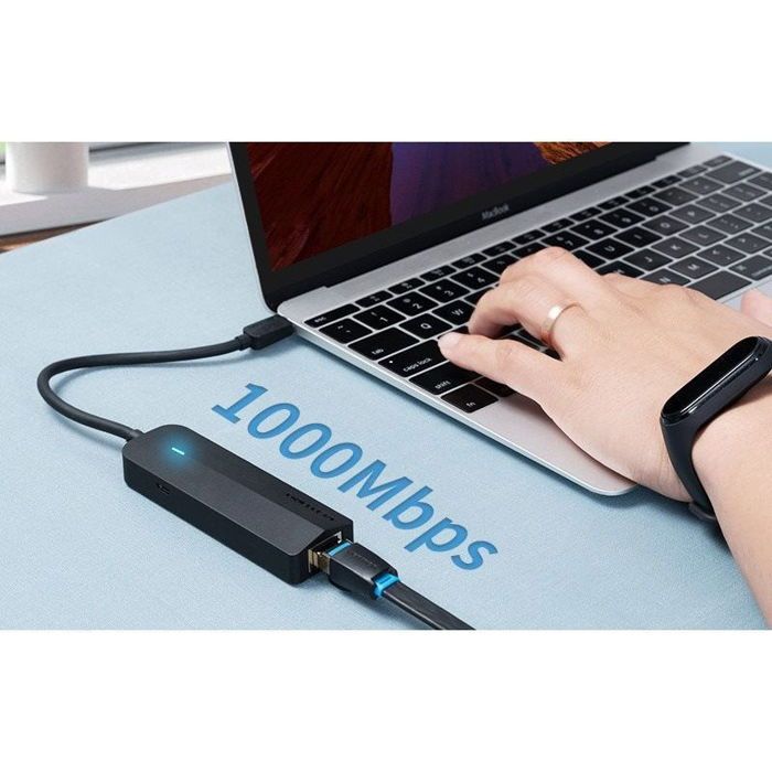 Vention 5-en-1 USB-C vers 3x USB 3.0 / Adaptateur RJ45 Gigabit Ethernet / Micro-B HUB 0.15M Noir ABS Typ