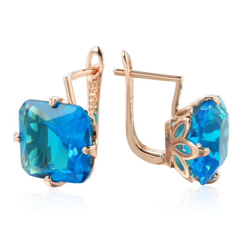 Wbmqda Big Square Light Green Stone Drop Earrings For Women 585 Rose Gold Color Fashion Zircon Jewelry Accessories