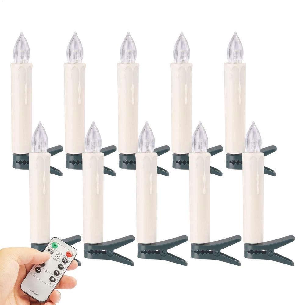 Candle Ornaments Taper LED Home Decor with Remote 10 Pieces Christmas Tree Candle Decorations for Party Outdoor Birthday Holiday