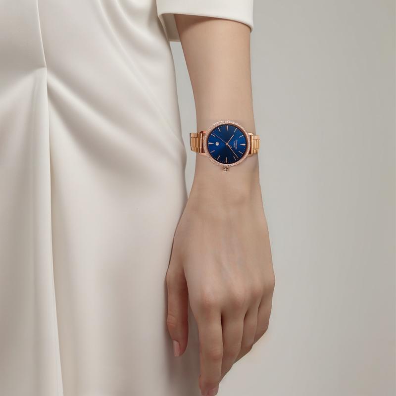 Casio SHEEN 50 meters waterproof quartz movement stainless steel strap Japanese and Korean watch 40.5mm women's watch blue dial SHE-4535YPG-2A