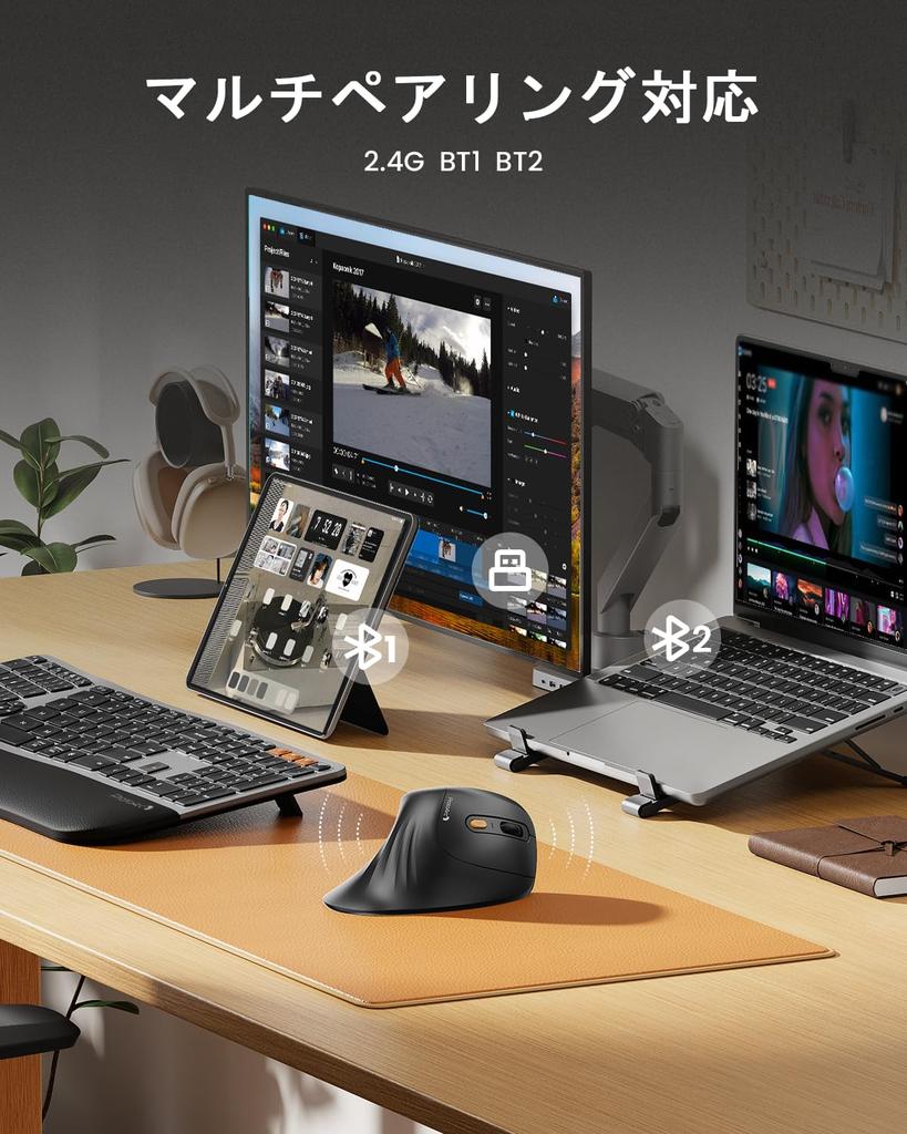 ProtoArc Ergonomic Wireless Mouse, 58° Vertical Position, Quiet Operation, 2.4G & Bluetooth Switchable, 3-Device Connection, 100016002400 DPI,