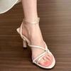 Mode 2024 Sommer Neue Sandalen Leder Beige Damenschuhe Hohe Absätze Schwarze Sandalen Damen Komfort Neue Mode Hochhackige Sandalen