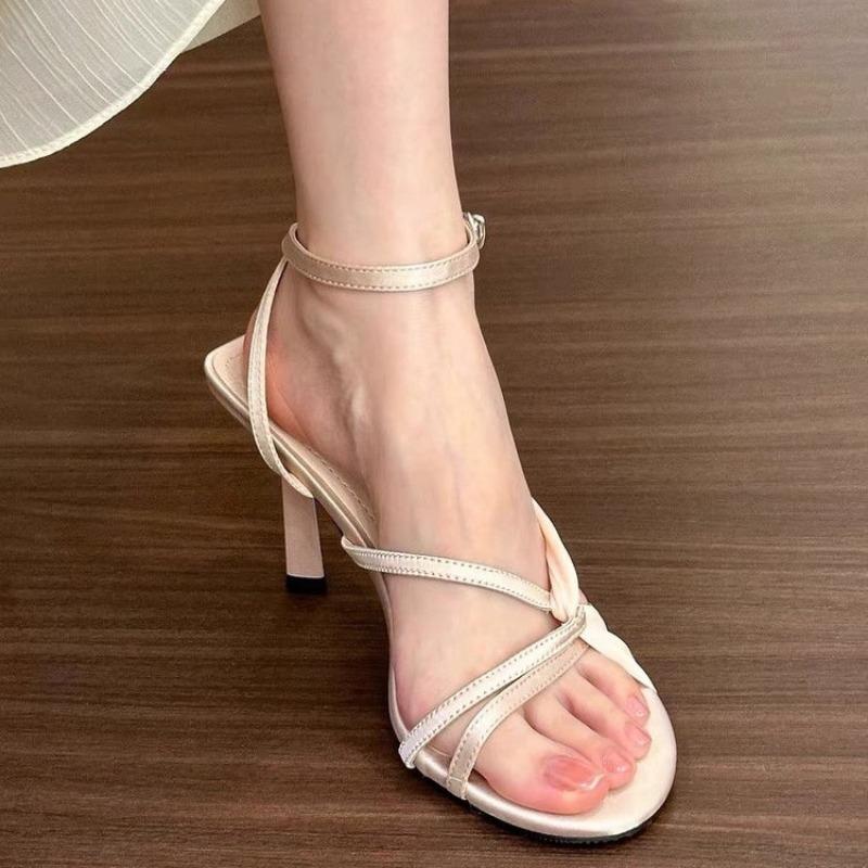 Mode 2024 Sommer Neue Sandalen Leder Beige Damenschuhe Hohe Absätze Schwarze Sandalen Damen Komfort Neue Mode Hochhackige Sandalen