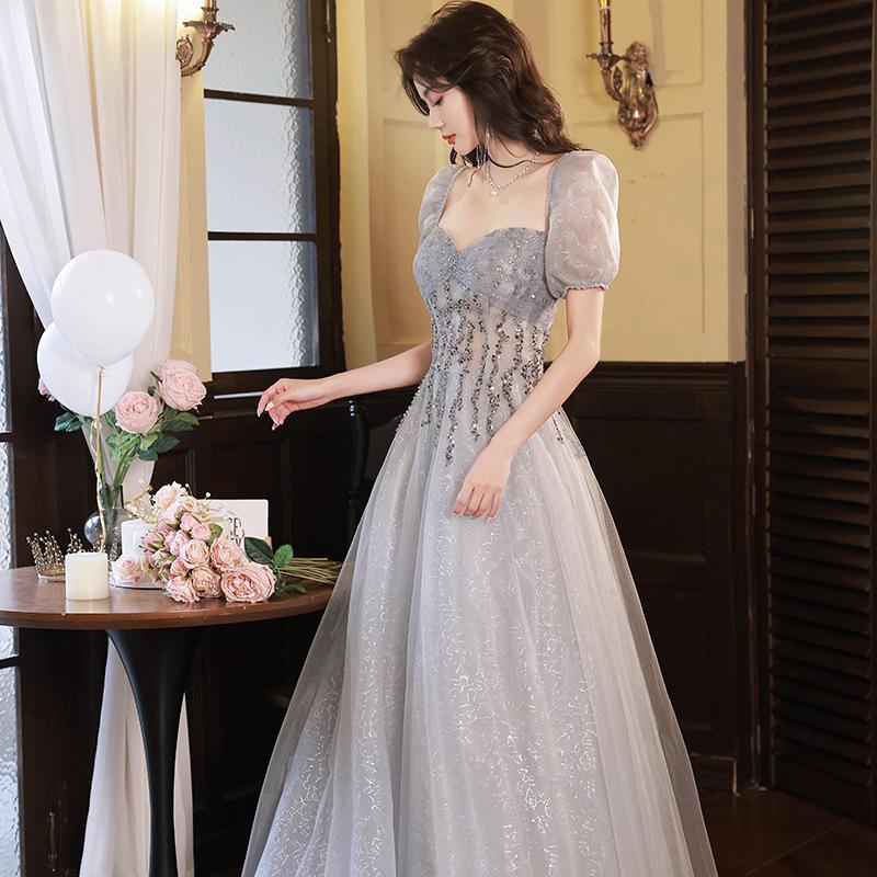Evening dress dress women's 1011 new light luxury niche wedding dress French princess on the run student graduation season evening dress