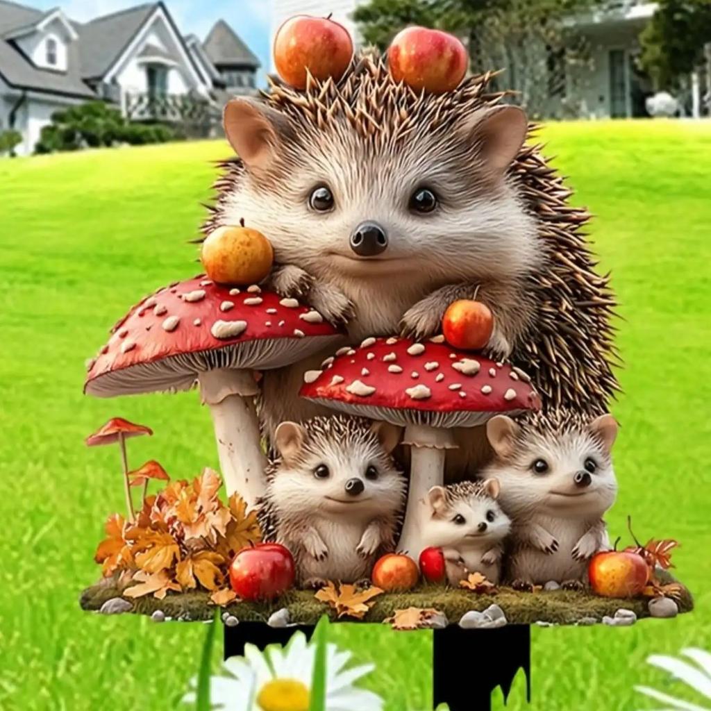 Bohemian-Stil Kristall-Igel-Familie Gartenlogo, Blumentopf-Füllung Dekoration, humorvolle Tier-Themen-Außendekoration